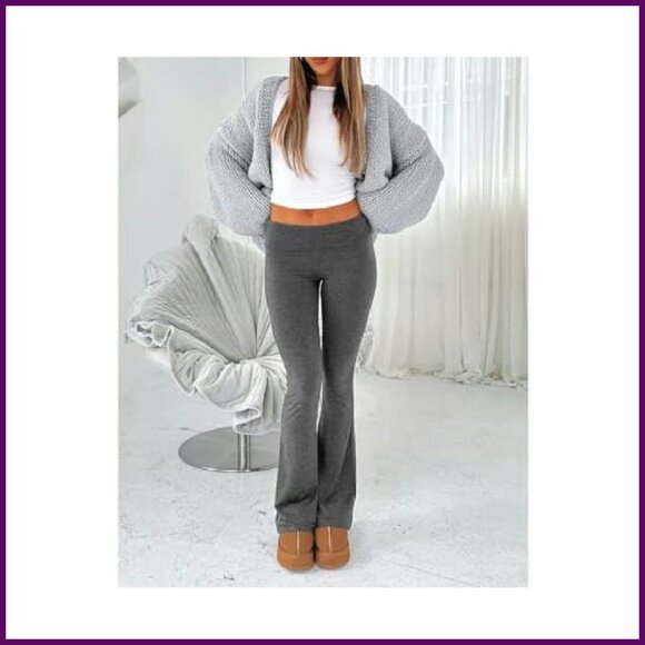 Y2K Flare Leggings Low Rise Fold Over Waist Bootcut Stretchy Yoga Pants - Picture 6 of 7